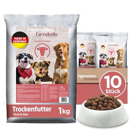 Eggersmann Carnebello - 10x1 kg Hundefutter trocken Rind & Reis - Hunde Trockenfutter für ausgewachsene Hunde mit normalem Energiebedarf - Trockenfutter für Hunde von Eggersmann Carnebello