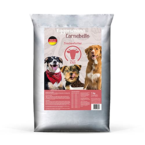 Eggersmann Carnebello - 1 kg Hundefutter trocken Rind & Reis - Hunde Trockenfutter für ausgewachsene Hunde mit normalem Energiebedarf - Trockenfutter für Hunde von Eggersmann Carnebello