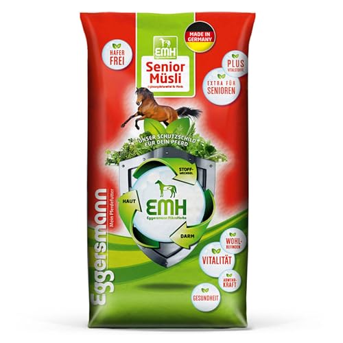 Eggersmann EMH Senior Müsli 20 kg Sack – Pferdemüsli für alte Pferde – Zur Vorbeugung von Substanzverlusten mit Selen – Natürliches Eggersmann Pferdefutter von Eggersmann Mein Pferdefutter