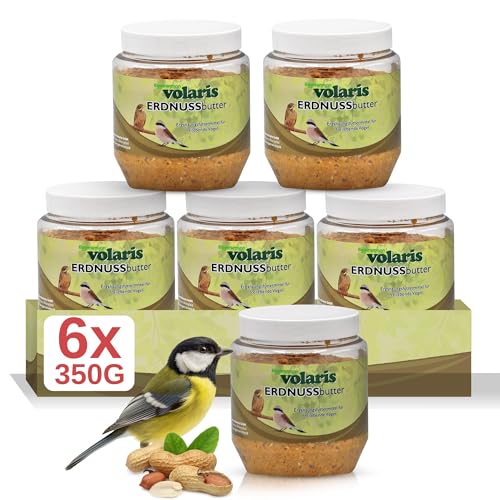 Eggersmann volaris 6 x 350g Premium Erdnussbutter für Wildvögel - Kalorienreiches Fettfutter - Erdnussbutter Vögel im Kunststoff - Glas (6 x 350 g, Natur) von Eggersmann volaris