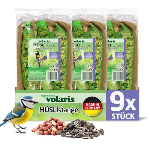 Eggersmann volaris MÜSLIstangen 9 Stück | Futterstangen im Netz | Wildvogelfutter mit Erdnüssen & Sonnenblumenkernen | Ganzjahresfutter für alle Vogelarten von Eggersmann volaris