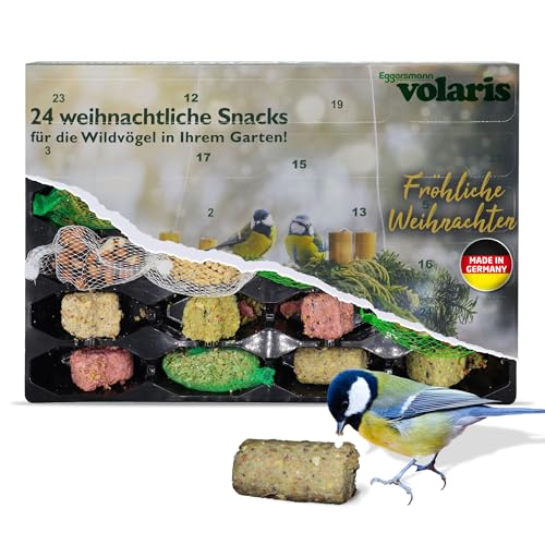 Eggersmann volaris Vogelfutter Adventskalender 2025 – 24 Snacks aus natürlichen Zutaten für Wildvögel – Meisenknödel, Körner- & Nussmischungen für Vögel – Perfekt für Vogelbeobachtung & als Geschenk von Eggersmann volaris