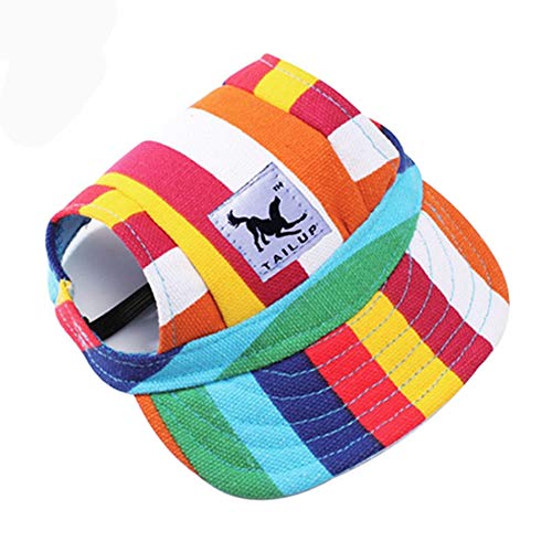 Egurs Hunde Baseballmütze Haustier Verstellbar Sunbonnet Sonnenschutz Hundecap Hundehut für Kleine, mittlere und große Hunde und Katzen Regenbogenfarben L von Egurs