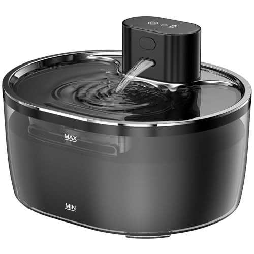 Ehomfory 3.2L Trinkbrunnen für Katze Kabellos, Katzenbrunnen Kabellos mit Bewegungsmelder, Batteriebetrieben Katzentrinkbrunnen, 5000mAh, Leise Wasserpumpe, Tablett aus Edelstahl für Katze von Ehomfory