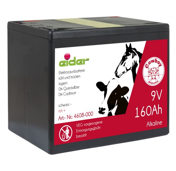 Eider Alkaline 9V - 160 Ah Weidezaunbatterie - Batterie für Weidezäune von Eider