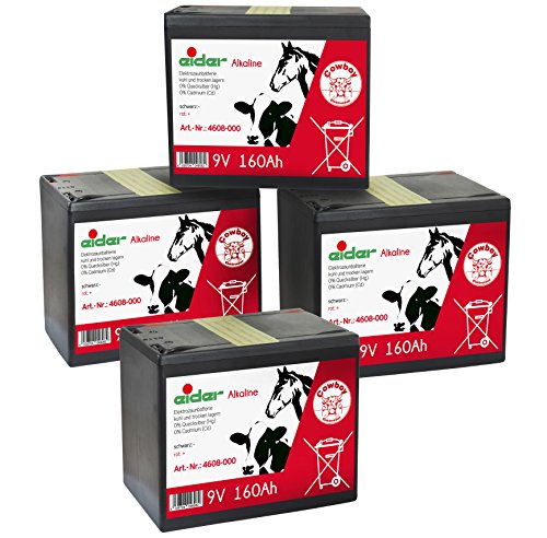 Eider Batterie Sparpack: 4X 9V-Alkaline-Trockenbatterie 160 AH - Lange Laufzeit & Günstiger Preis - für 9 Volt Weidezaungeräte von Eider