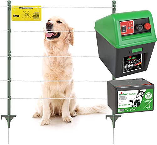 Eider Elektrozaun Komplett-Set für Hunde & Kleintiere – mit 9V/12V Stromgerät, 250m leitfähige Litze – Mobile, hütesichere Einzäunung für den Garten oder Unterwegs – Variable Länge & Höhe Eider Elektrozaun Komplett-Set für Hunde & Kleintiere – mit 9V/12V Stromgerät, 250m leitfähige Litze – Mobile, hütesichere Einzäunung für den Garten oder Unterwegs – Variable Länge & Höhe von Eider