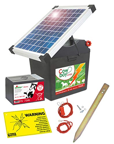 Eider Solar Weidezaungerät B 7000 mit 10 Watt Solarpanel & 9 Volt Alkaline Batterie 75 Ah - erheblich längere Batterielaufzeit durch effizientes Solarmodul - erste Wahl für Pferde- & Ponyzaun von Eider