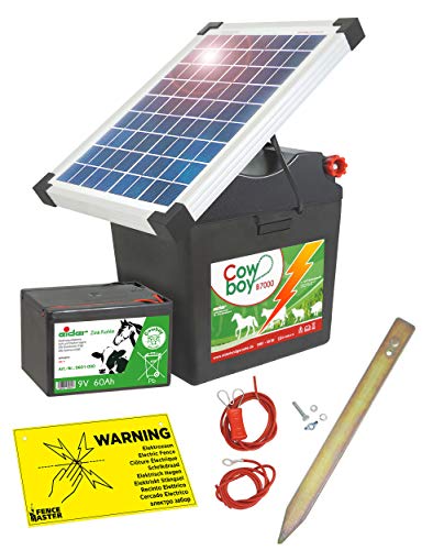 Eider Solar Weidezaungerät B 7000 mit 10 Watt Solarpanel & 9V Batterie 60 Ah - erheblich längere Batterielaufzeit durch effizientes Solarmodul - erste Wahl für Pferde- & Ponyzaun von Eider