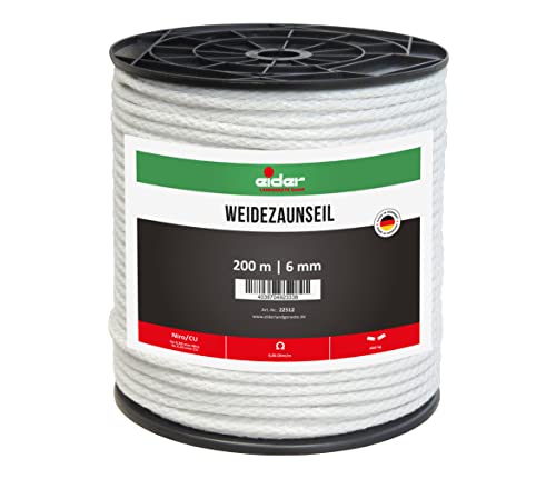 Eider Weidezaunseil, 6 mm Ø, weiß - 200 m Rolle - sehr Gute Leitfähigkeit von nur 0,06 Ohm/m - Leiterbündelung durch Verflechtung - Made in Germany (1 Rolle) von Eider