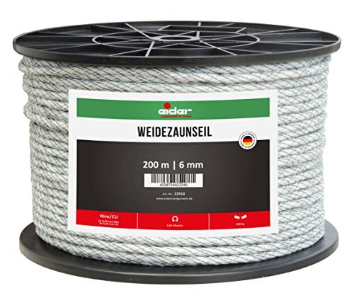 Eider Weidezaunseil, 6 mm Ø, 200 m - sehr Gute Leitfähigkeit von nur 0,05 Ohm/m - Leiterbündelung durch Verflechtung - Reißfestigkeit von 450 kg - Made in Germany von Eider