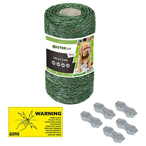 TLDmax Weidezaunlitze, 3 mm, grün - wählbare Länge mit Warnschild und Verbindern - ideal für Garteneinzäunungen (125 m (1 Rolle)) von Eider