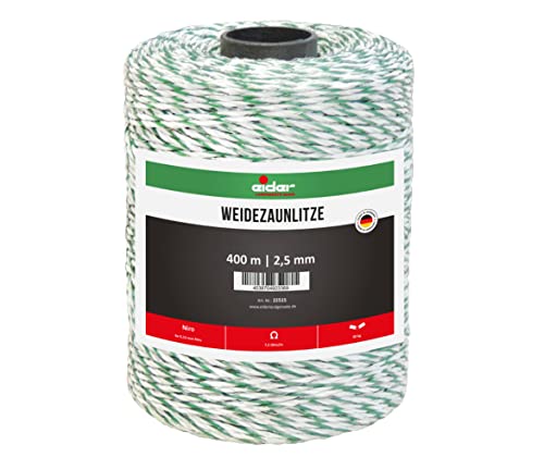 Weidezaunlitze, 2,5 mm Ø, weiß/grün - 400 m Rolle - 6 Niroleiter 0,15 mm Ø - ideal für Schafe/Schafzaun - Made in Germany (1 Rolle) von Eider