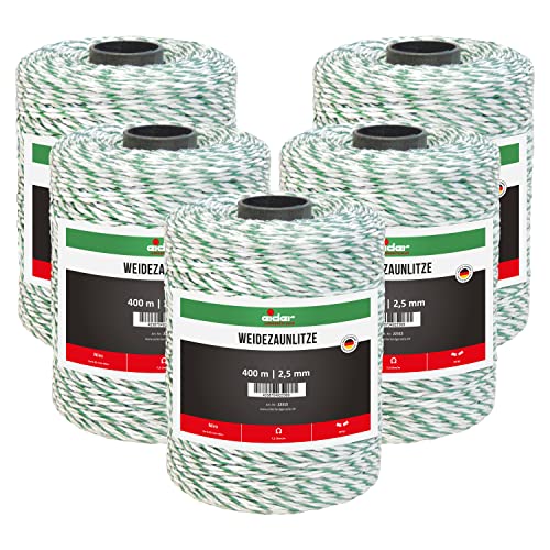 Weidezaunlitze, 2,5 mm Ø, weiß/grün - 400 m Rolle - 6 Niroleiter 0,15 mm Ø - ideal für Schafe/Schafzaun - Made in Germany (5 Rollen) von Eider