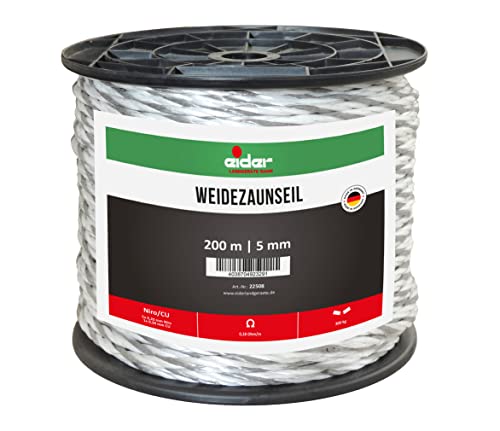 Weidezaunseil, 5 mm Ø, weiß/grau - 200 m Rolle - sehr Gute Leitfähigkeit von nur 0,18 Ohm/m - ideal für Pferde - Made in Germany (1 Rolle) von Eider