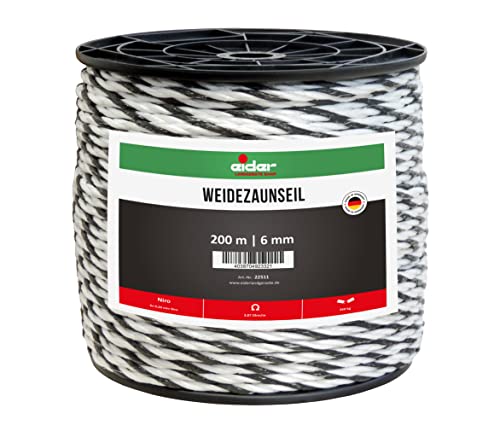 Weidezaunseil, 5 mm Ø, weiß/schwarz - 200 m Rolle - gut sichtbare Farbgebung - ideal für Pferde, Rinder & Ponys - Made in Germany (1 Rolle) von Eider