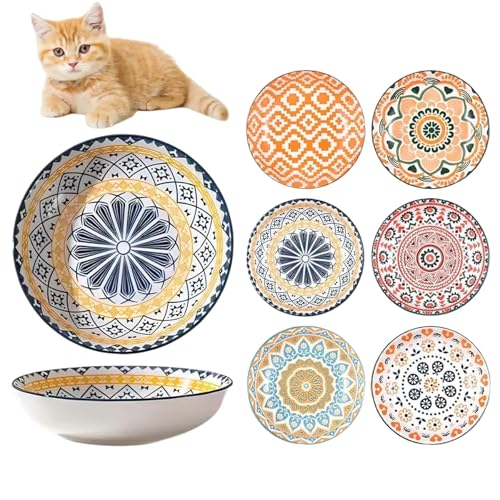 6 x Futternäpfe für Katzen, 14 cm, Keramik, breite, flache Futternäpfe für Haustiere, Wasser oder Futter für Innenkatzen, Kätzchen, Welpen und kleine Hunde, spülmaschinenfest, 240 ml von Eidoct