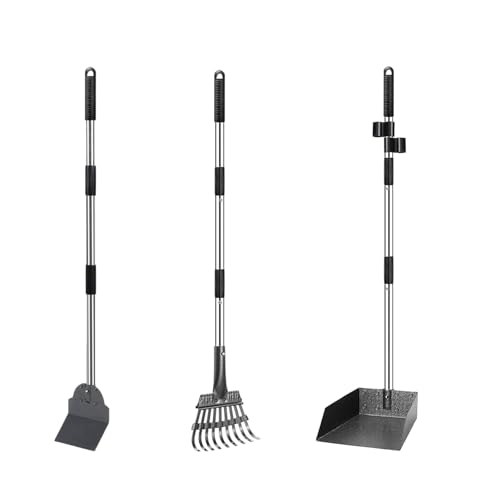 Eidoct Haustierkotschaufel und Rechen aus Metall für große, mittelgroße und kleine Haustiere, 96,5 cm langer, verstellbarer langer Griff mit Mülleimer zur Entfernung von Haustierabfällen, kein Biegen von Eidoct