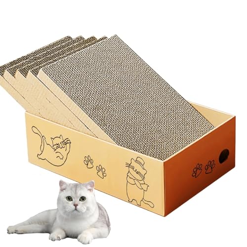 Katzenkratzbrett mit Box, 5 Schichten Design Katzenkratzpad, Reversible Cat Scratcher Karton Lounge Bett, Wellpappe Kratzbaum für Indoor Kitty von Eidoct