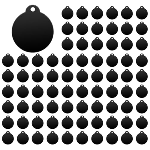 Eieenotee 50 St¨¹ck Runde Aluminium-Rohlinge, Schwarze Stanzrohlinge, Gravurrohlinge, Scheiben, Metallrohlinge, SCHL¨¹sselanh?nger, Hundemarke von Eieenotee