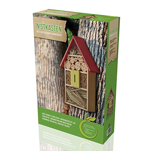 XXL 50 cm Insektenhotel Rotes Dach Natur/Nistkasten Insektenhaus aus Holz für Bienen, Schmetterlinge, Käfer & andere Tiere von PGONA
