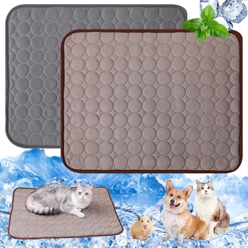 Kühlmatte Katzen und Hunde, 2 Stück 50*40 Kühldecke Hund,Kühldecke Hund Wasserdicht,Kühlmatte für Katzen Abwaschbare,Kühldecke Selbstkühlend,Geeignet für Zuhause,Draußen und Auto(Braun+Dunkelgrau) von Eiflayn