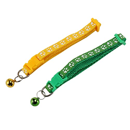 Eighosee 2 Stück verstellbares Halsband mit Glöckchen, modisches Druck-Design, Haustierhalsband, Sicherheits-Schnellverschluss-Halsband für Katzen (grün und gelb) von Eighosee