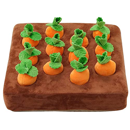 Eighosee Interaktives, Karotten-SchnüFfelmatte für Hunde, PlüSch-Puzzlespielzeug, 2-In-1-Nasenfutter-Spiele zum Stressabbau bei Haustieren von Eighosee