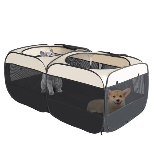 2-in-1-Hunde-Laufstall, 147 cm, Pop-Up-Laufstall, montagefrei, für drinnen und draußen, Kätzchengehege, Katzenkäfig, tragbares Welpenzelt, Hundehütte für kleine Tiere (ohne Trennwand, einheitlicher 2-in-1-Hunde-Laufstall, 147 cm, Pop-Up-Laufstall, montagefrei, für drinnen und draußen, Kätzchengehege, Katzenkäfig, tragbares Welpenzelt, Hundehütte für kleine Tiere (ohne Trennwand, einheitlicher von EighteenTek