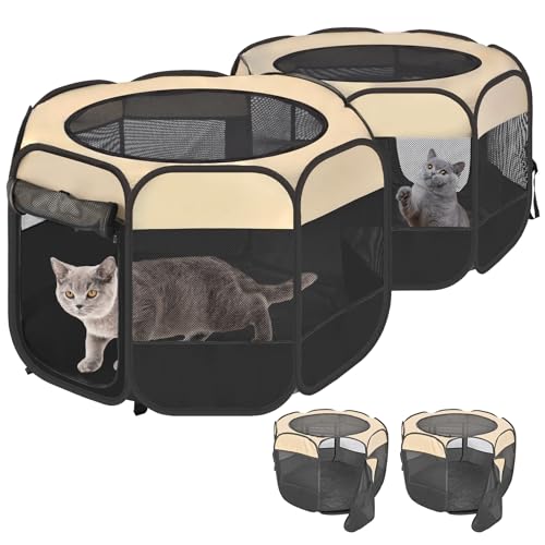 2-in-1 Pop-Up-Katzenlaufstall, abnehmbar in 2 separate Gehege, montagefrei, tragbares Welpenhaus, zusammenklappbare Hundekisten, Haustiergehege, Zelt, Zwinger, Kätzchen, Käfig, für drinnen und draußen 2-in-1 Pop-Up-Katzenlaufstall, abnehmbar in 2 separate Gehege, montagefrei, tragbares Welpenhaus, zusammenklappbare Hundekisten, Haustiergehege, Zelt, Zwinger, Kätzchen, Käfig, für drinnen und draußen von EighteenTek
