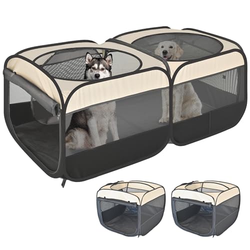 2-in-1-Pop-Up-Laufstall, abnehmbar in 2 separate Stifte mit zusätzlichen Türen, montagefreie tragbare Katzen-/Hundekäfige, Haustiergehege, Zelt, Zwinger, Kätzchen, Käfig, für drinnen und draußen von EighteenTek