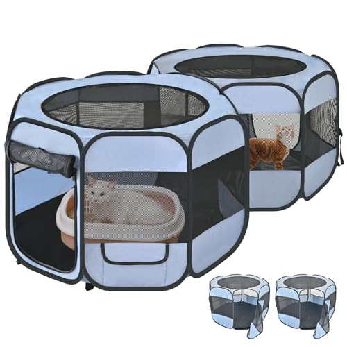 2-in-1 XL-Katzenlaufstall, abnehmbar in 2 Separate Laufgitter mit zusätzlichen 2 Türen, mit Urinierpads, tragbares Hunde-Laufstall, Katzenzelt, Gehege für Kätzchen und Welpen, für drinnen und draußen 2-in-1 XL-Katzenlaufstall, abnehmbar in 2 Separate Laufgitter mit zusätzlichen 2 Türen, mit Urinierpads, tragbares Hunde-Laufstall, Katzenzelt, Gehege für Kätzchen und Welpen, für drinnen und draußen von EighteenTek