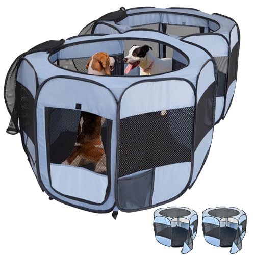 2-in-1 XL-Katzenlaufstall, abnehmbar in 2 Separate Laufgitter mit zusätzlichen 2 Türen, tragbares Hunde-Laufstall, Katzenzelt, Gehege für Kätzchen und Welpen, Innen- und Außenbereich (L, 228 x 114 x von EighteenTek