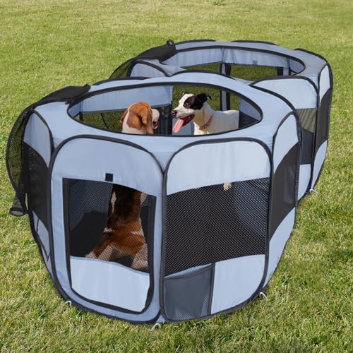 EighteenTek Hunde-Laufstall mit Boden und Abdeckung, tragbarer Haustier-Laufstall, 2 Zimmer, Stahlrahmen, Welpen-Laufstall, Netz, Indoor-Katzenzelt, geschlossene Pop-Up-Hundehütte mit Tragetasche für EighteenTek Hunde-Laufstall mit Boden und Abdeckung, tragbarer Haustier-Laufstall, 2 Zimmer, Stahlrahmen, Welpen-Laufstall, Netz, Indoor-Katzenzelt, geschlossene Pop-Up-Hundehütte mit Tragetasche für von EighteenTek