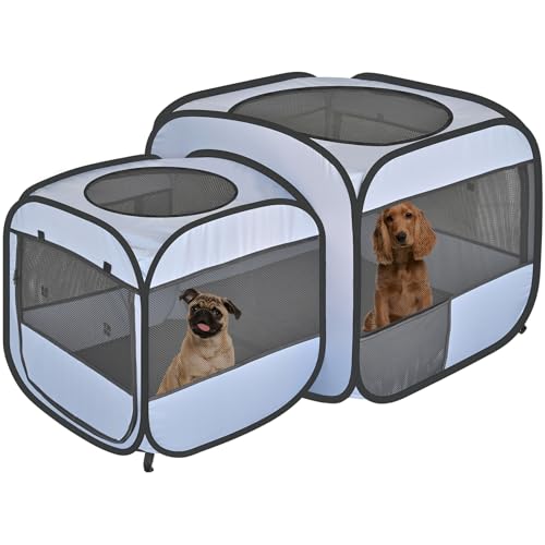 Tragbarer Laufstall für Katzen, 2-in-1, kein Zusammenbau nötig, Haustier-Zelt, mit Urinierunterlagen, Katzengehege für Kätzchen und Welpen, für drinnen und draußen (130 x 80 x 70 cm H) von EighteenTek