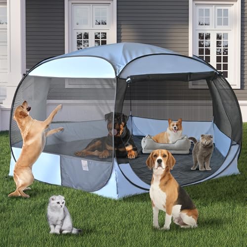 XXLarge Popup tragbare Hundehütten, 3 m x 12 cm Höhe, montagefrei, Pavillon-Stil, Hunde-Laufstall, Haustier-Zelt, Sonnenschutz, Unterschlupf, Hundekäfig-Baldachin für Reisen, Camping, Anti-Insekten XXLarge Popup tragbare Hundehütten, 3 m x 12 cm Höhe, montagefrei, Pavillon-Stil, Hunde-Laufstall, Haustier-Zelt, Sonnenschutz, Unterschlupf, Hundekäfig-Baldachin für Reisen, Camping, Anti-Insekten von EighteenTek