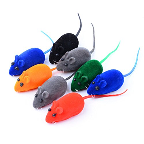 Eighty Katzenspielzeug, Mäuse, beflockte Maus, interaktiv, quietschende Mäuse, Geräusche, schöne Ratten, Mäuse, falsche Maus, Spielspielzeug, zufällige Farbe, 8 Stück von Eighty