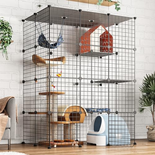 Eiiel Großes Katzenkäfig für den Innenbereich, DIY, Laufgitter, abnehmbare Metalldraht-Kiste, 2 x 3 x 4 cm, großer Übungsplatz, ideal für 1–3 Katze Eiiel Großes Katzenkäfig für den Innenbereich, DIY, Laufgitter, abnehmbare Metalldraht-Kiste, 2 x 3 x 4 cm, großer Übungsplatz, ideal für 1–3 Katze von BBDDKEG