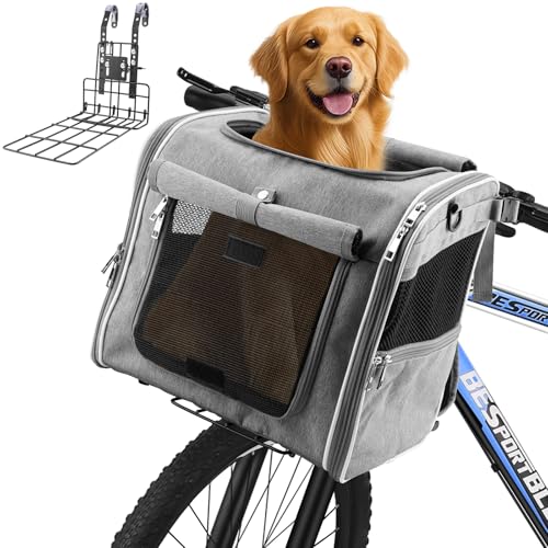 Eiito Hundekorb Fahrrad Vorne mit patentierter Anti-Kipp Halterung | Sicherer Hundefahrradkorb bis 12kg, auch als Rucksack & Autotasche | Fahrradkorb für kleine Hunde von Eiito
