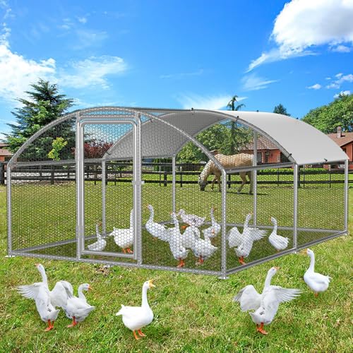 Eikuavons Hühnerstall, 3x4x2m Kuppel Dach Hühnerhaus Freilaufgehege, mit Schloss aus Verzinkter Stahl und Wasserdichtes PE-Farbtuch Tiergehege, Schnell zu reinigen von Eikuavons