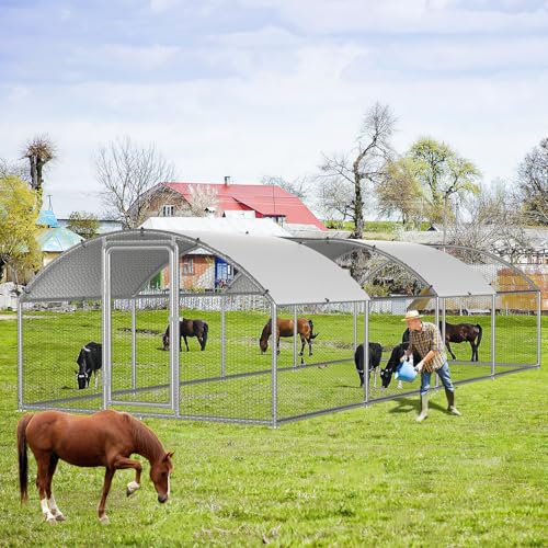 Eikuavons Hühnerstall, 3x8x2m Kuppel Dach Hühnerhaus Freilaufgehege, mit Schloss aus Verzinkter Stahl und Wasserdichtes PE-Farbtuch Tiergehege, Schnell zu reinigen von Eikuavons