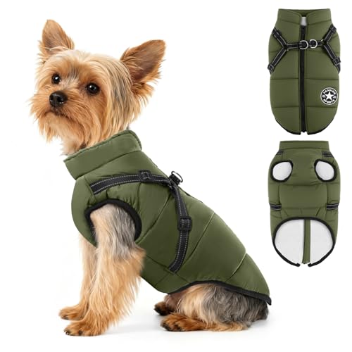 Eikuavons Hundejacke mit Geschirr, Hundemantel Wasserdicht, Wasserdichter Hundemantel, Welpen Winter Warme Jacke, Winddichte Haustierkleidung, Reflektierende Hundemänte, Grün 4XL von Eikuavons
