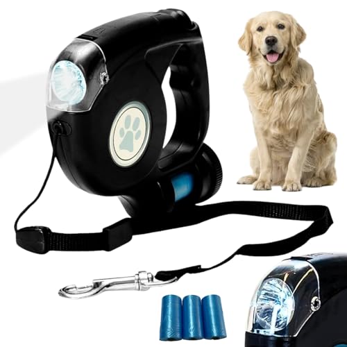 Hundeleine, 5m Rollleine für Hunde, mit LED-Taschenlampe, 360° verknotungsfreier verlängerter Leine mit Beutelspender für Große und Mittelgroße Hunde bis zu 25 kg Gewicht von Einemgeld
