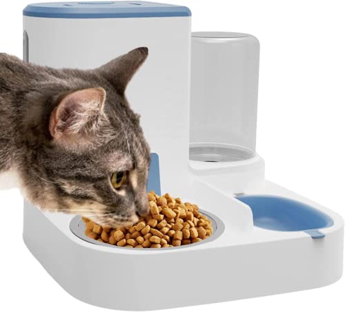 Futterautomat für Katzen und Hunde, Automatisches 2-in-1-Katzenfutter- und Wassernapf-Set, All-in-1-Futterspender, Automatischer Katzenfutterspender für Hunde(Blau) von Eivdru