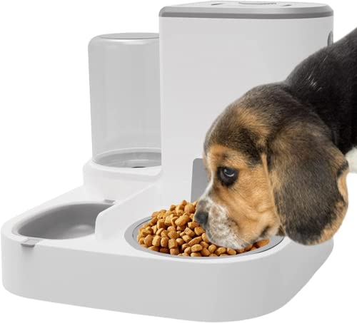 Futterautomat für Katzen und Hunde, Automatisches 2-in-1-Katzenfutter- und Wassernapf-Set, All-in-1-Futterspender, Automatischer Katzenfutterspender für Hunde(Grau) von Eivdru