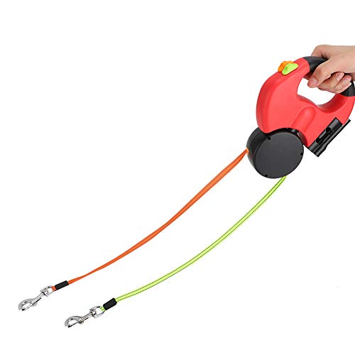 Doppelte Einziehbare Hundeleine, 3m Flexible Einziehbare Hundeleine Doppelleine mit LED Licht für Zwei Hunde Reflektierend Hundeleine (Rot) von Ejoyous
