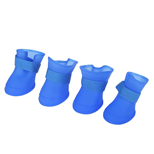 Ejoyous Hundeschuhe Wasserdicht 4er Set, Hundestiefel Regenpfoten Anti Rutsch Silikon Hundepfote Vrbandschutz für kleine Hunde mit Klettverschluss Fußabdruck Textur (L Blau) von Ejoyous