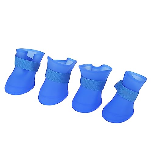 Ejoyous Hundeschuhe Wasserdicht 4er Set, Hundestiefel Regenpfoten Anti Rutsch Silikon Hundepfote Vrbandschutz für kleine Hunde mit Klettverschluss Fußabdruck Textur (XL blau) von Ejoyous