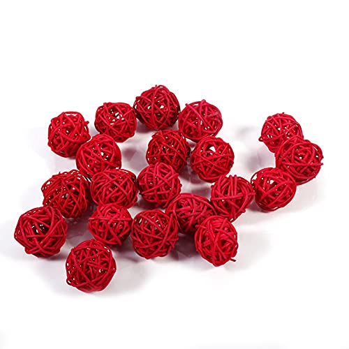 Ejoyous Rattankugeln Dekokugeln Rattanbälle 20 Stück 5 Farben natürliche Handarbeit für Hochzeit Weihnachten Geburtstag Deko Fotoprops (Rot) von Ejoyous