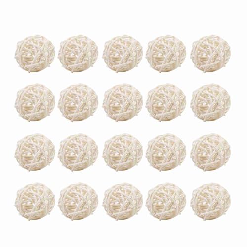 Ejoyous Rattankugeln Dekokugeln Rattanbälle 20 Stück 5 Farben natürliche Handarbeit für Hochzeit Weihnachten Geburtstag Deko Fotoprops (White) von Ejoyous